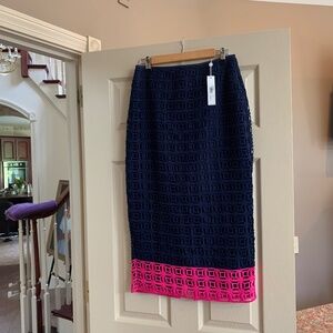 NWT Trina Turk Navy Blue/Pink Long Skirt sz 6
